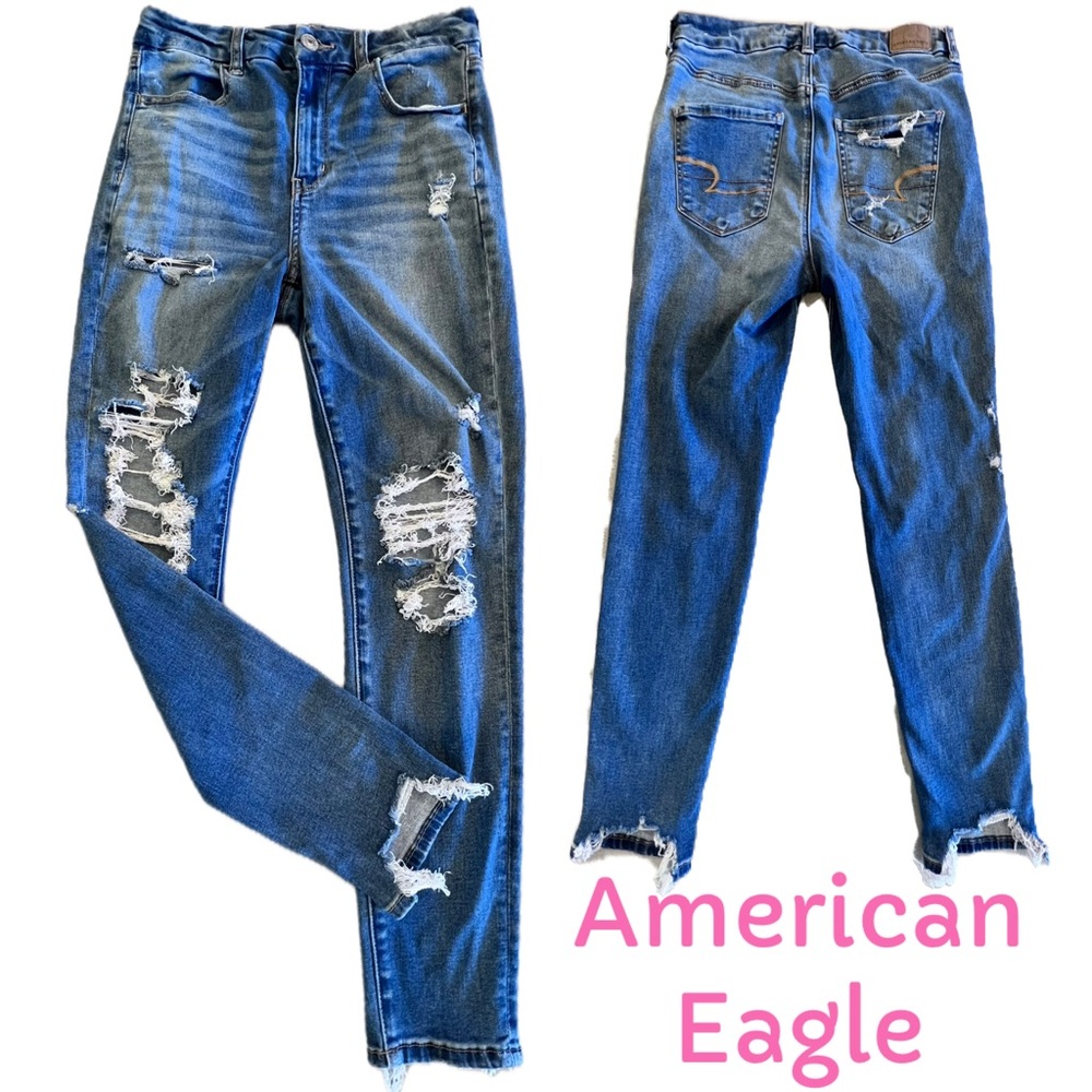 American Eagle Stretch Curvy Hi-Rise Jegging Distressed Sz 8